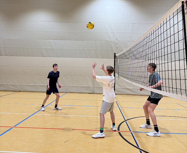 3 Spieler am Volleyballnetz